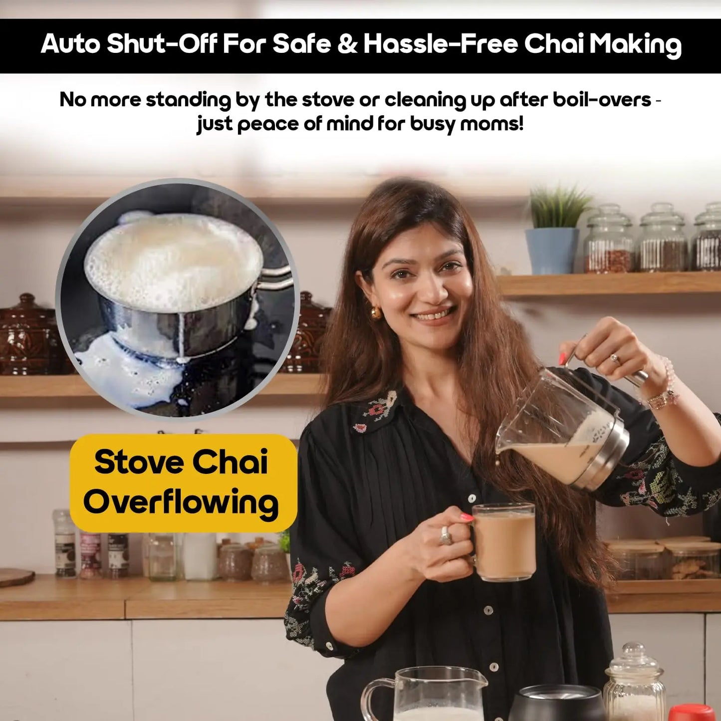 InstaCuppa Automatic Chai Maker with Auto Shut-Off - Make 400ML Indian Tea in 8-10 Minutes with No Spills or Mess, 4-in-1 Electric Brewer for Chai/Coffee/Boiling Milk/Frothing - Perfect for Busy Moms 