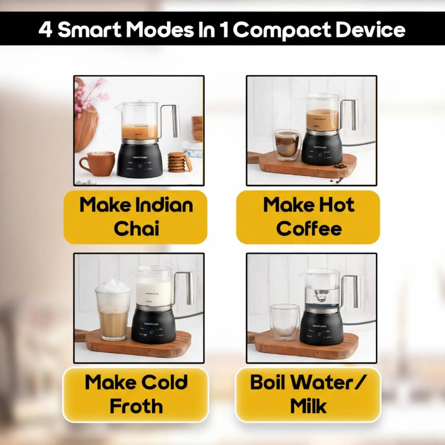 InstaCuppa Automatic Chai Maker with Auto Shut-Off - Make 400ML Indian Tea in 8-10 Minutes with No Spills or Mess, 4-in-1 Electric Brewer for Chai/Coffee/Boiling Milk/Frothing - Perfect for Busy Moms 