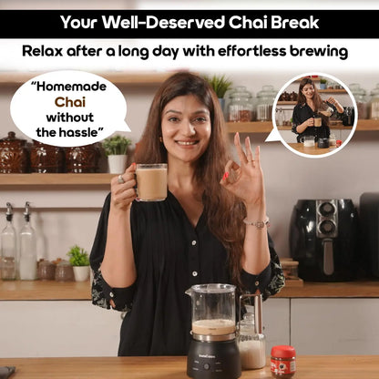 InstaCuppa Automatic Chai Maker with Auto Shut-Off - Make 400ML Indian Tea in 8-10 Minutes with No Spills or Mess, 4-in-1 Electric Brewer for Chai/Coffee/Boiling Milk/Frothing - Perfect for Busy Moms 