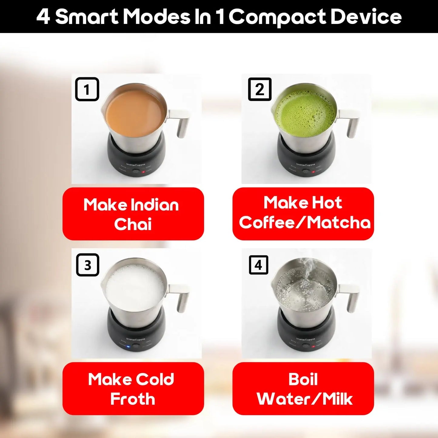 InstaCuppa Automatic Chai Maker with Auto Shut-Off - Make 600ML Indian Tea in 10-12 Minutes with No Spills or Mess, 4-in-1 Electric Brewer for Chai/Coffee/Boiling Milk/Frothing - Perfect for Busy Moms