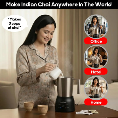 InstaCuppa Automatic Chai Maker with Auto Shut-Off - Make 600ML Indian Tea in 10-12 Minutes with No Spills or Mess, 4-in-1 Electric Brewer for Chai/Coffee/Boiling Milk/Frothing - Perfect for Busy Moms