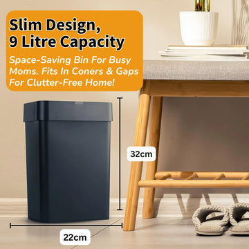 InstaCuppa automatic dustbin 9 litre slim design - 22x15x33cm space-saving touchless trash bin for busy Indian moms
