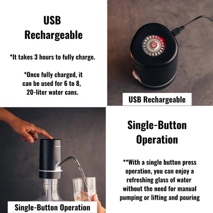 InstaCuppa Automatic Water Dispenser for 20 Liter Cans with Child Lock Feature, USB Rechargeable, Steel Water Outlet, LED Display 