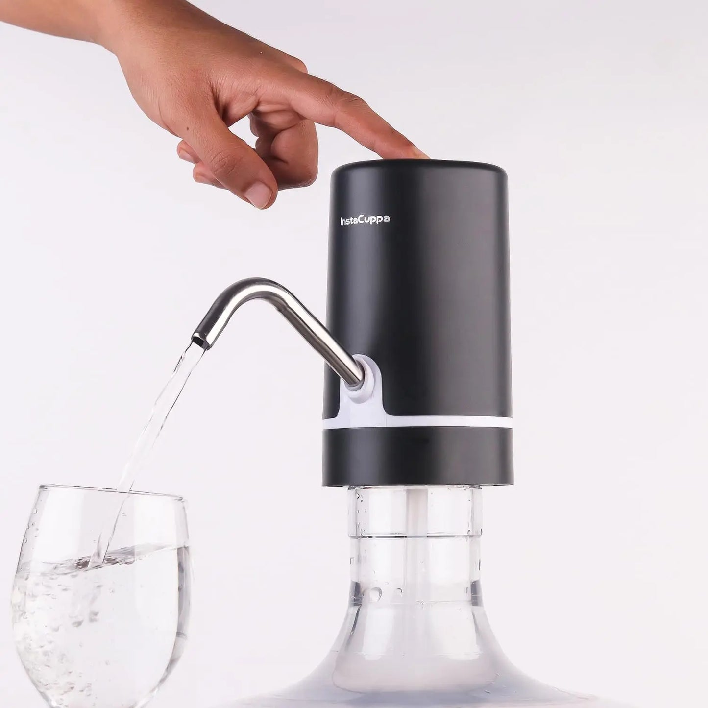 InstaCuppa Automatic Water Dispenser for 20 Liter Cans with Child Lock Feature, USB Rechargeable, Steel Water Outlet, LED Display  Upgraded Edition