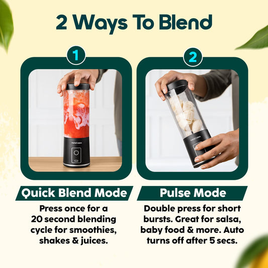 InstaCuppa portable blender version 5 quick blend and pulse modes - 20-second smoothie cycle and short bursts for baby food