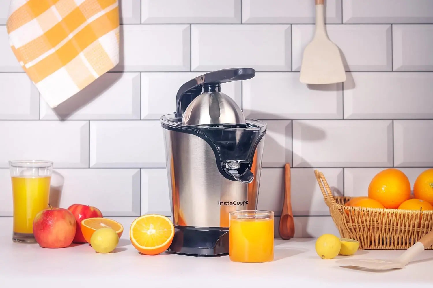 InstaCuppa Citrus Juicer Electrical for Busy Moms, Quiet Copper DC Motor Juice Machine, 3 Cone Sizes, Effortless Ergonomic Handle, Electric Juicer for Fruits, BPA-Free, Easy to Clean, 1-Year Warranty 