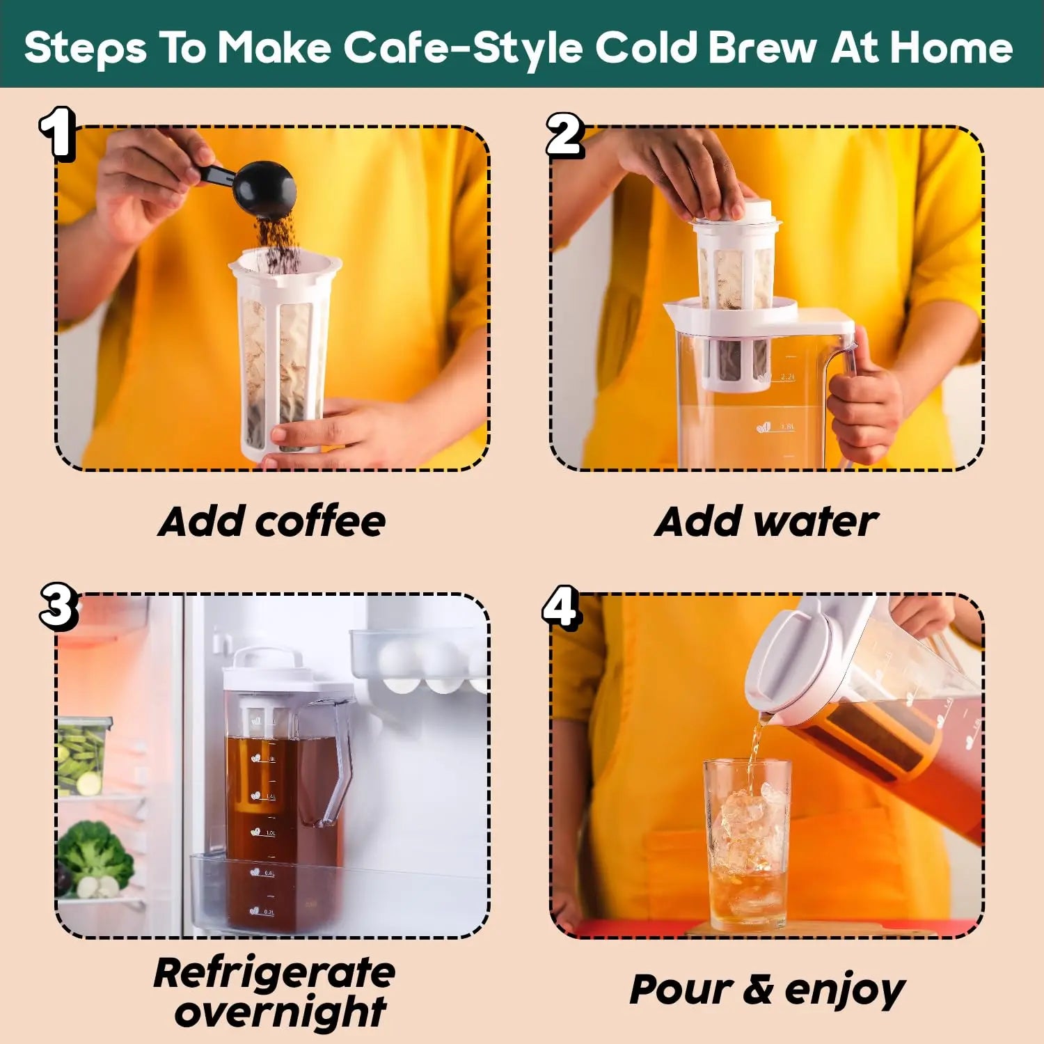 InstaCuppa Cold Brew Coffee Maker 2.2L – BPA-Free Jug with Measurement Markings, Fine Nylon Mesh Filter, Airtight Lid, Leak-Proof V-Spout, Easy-Grip Handle, Iced Coffee Maker Pitcher 