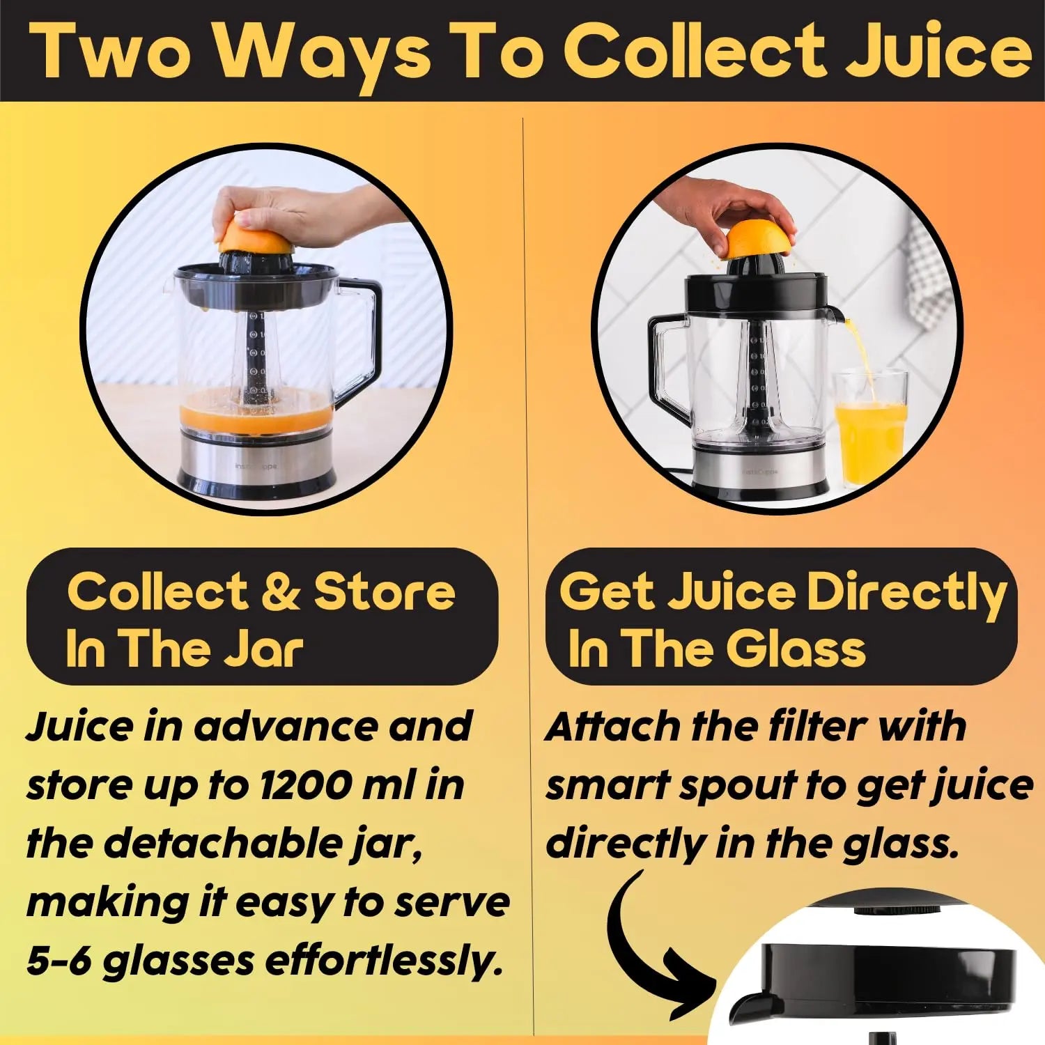 InstaCuppa Electric Citrus Juicer for Busy Moms | Quiet 40W Copper Motor | Dual Cones for Small & Large Fruits | BPA-Free | 1200ml Jar | Maximum Juice Extraction for Lemon, Orange & Sweet Lime 