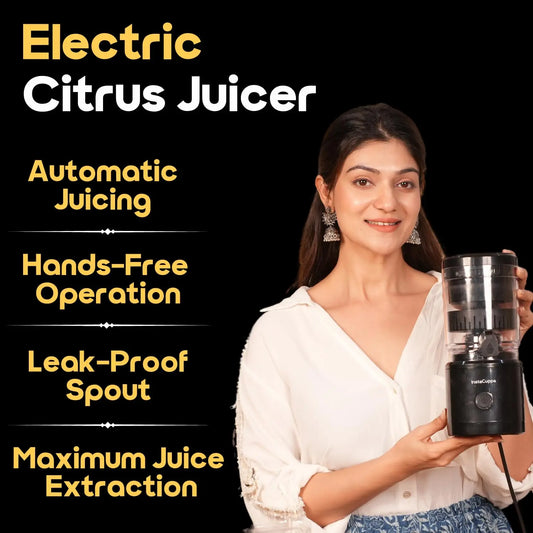InstaCuppa Electric Citrus Juicer, 90-Watt Motor, Automatic Juicing, Hands-Free One-Button Operation, BPA-Free, 250ml Reservoir, Compact Design for Lemons, Oranges, Sweet Lime 