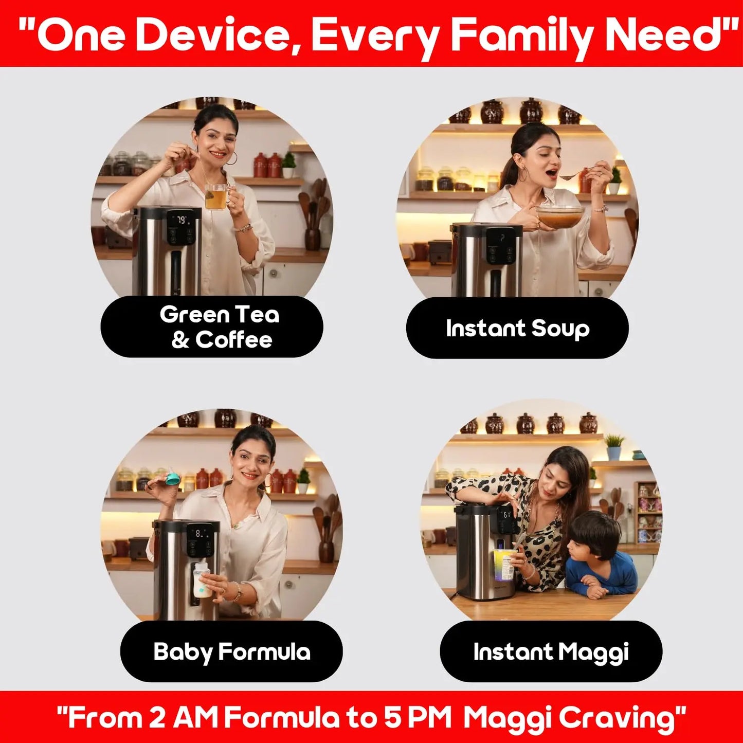 InstaCuppa electric kettle dispenser for green tea, baby formula, instant soup, coffee - perfect family solution