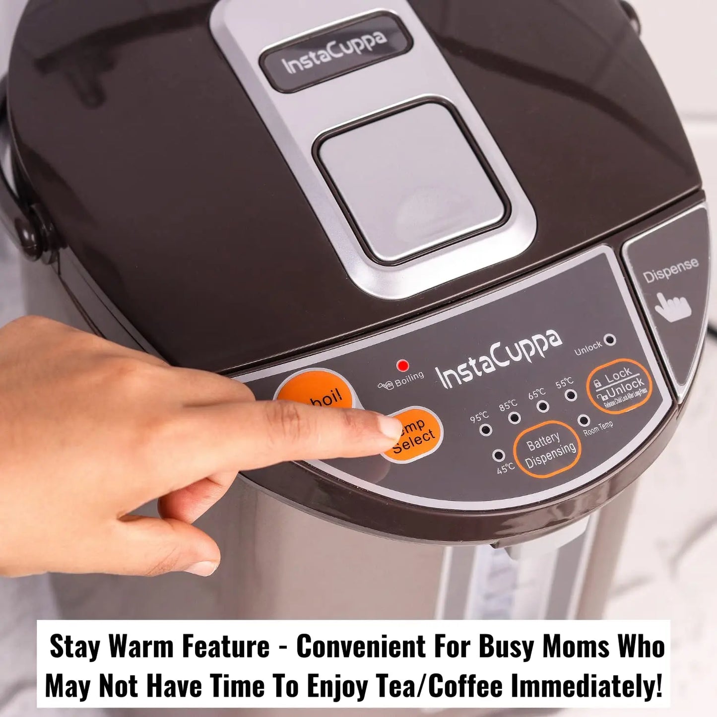 InstaCuppa Electric Kettle Dispenser With Temperature Control, Stay Warm Function, 5 Litres Capacity, Automatic Shut-Off And Dry-Boil Protection, Rapid Heating For Tea, Coffee And Instant Meals 