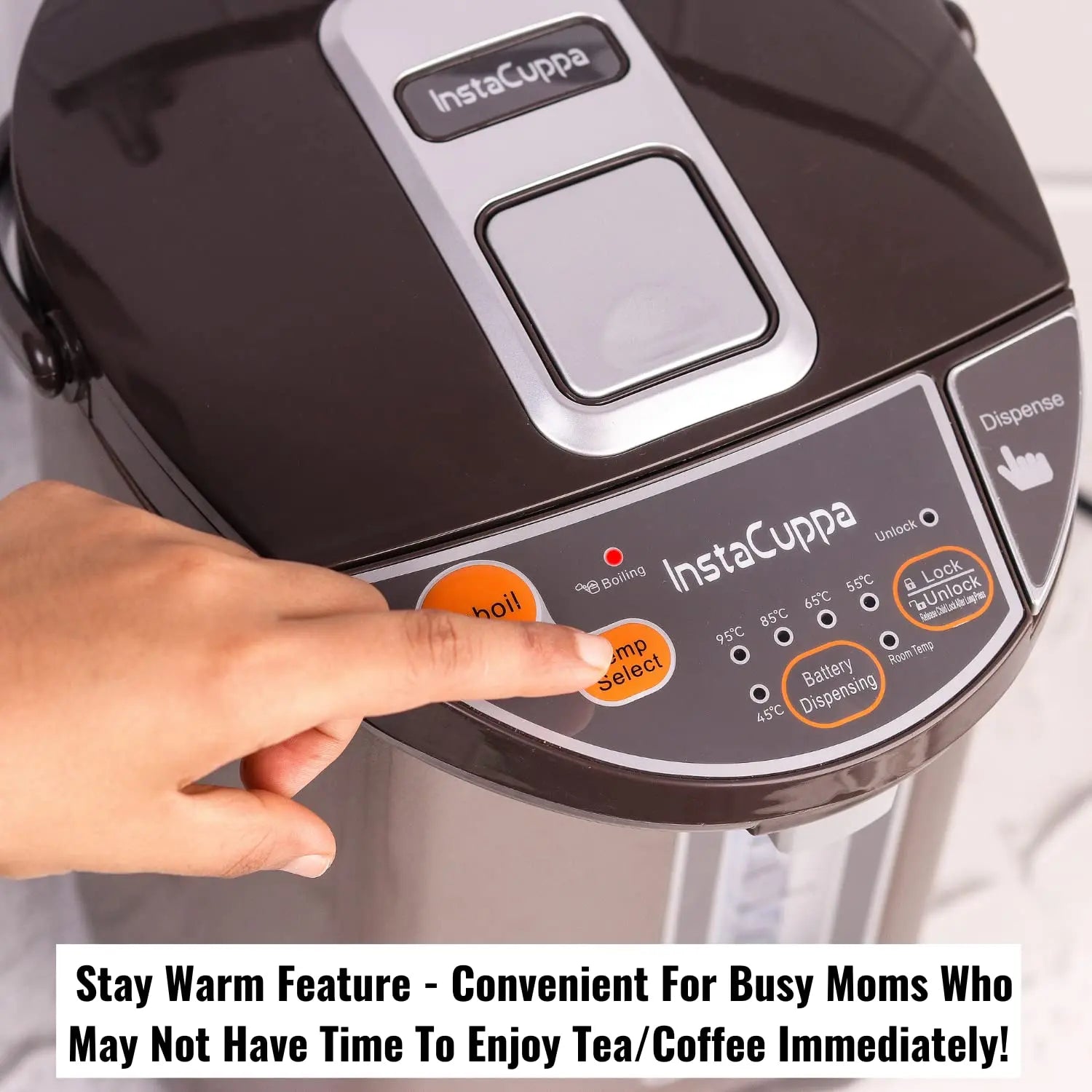 InstaCuppa Electric Kettle Dispenser With Temperature Control, Stay Warm Function, 5 Litres Capacity, Automatic Shut-Off And Dry-Boil Protection, Rapid Heating For Tea, Coffee And Instant Meals 