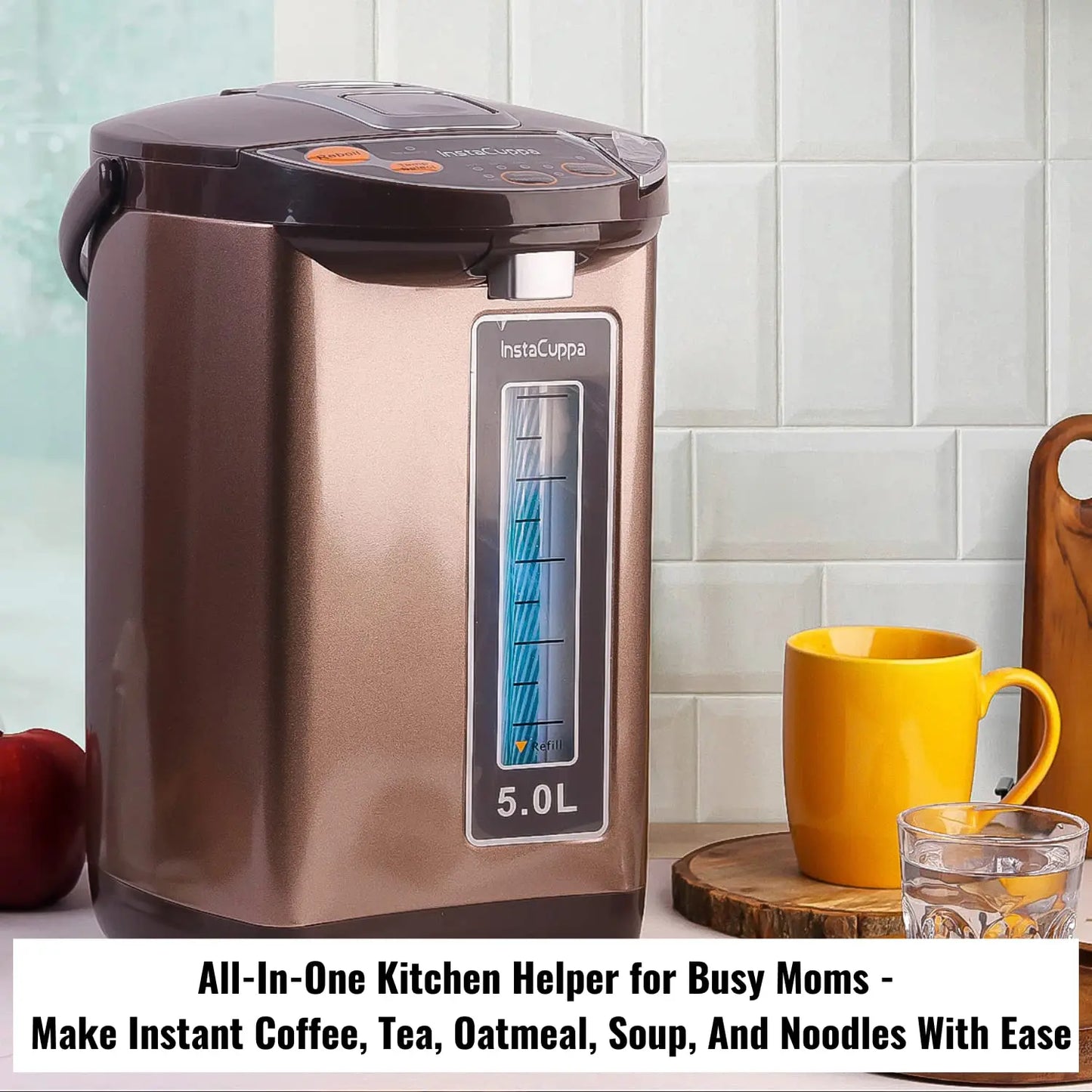 InstaCuppa Electric Kettle Dispenser With Temperature Control, Stay Warm Function, 5 Litres Capacity, Automatic Shut-Off And Dry-Boil Protection, Rapid Heating For Tea, Coffee And Instant Meals 