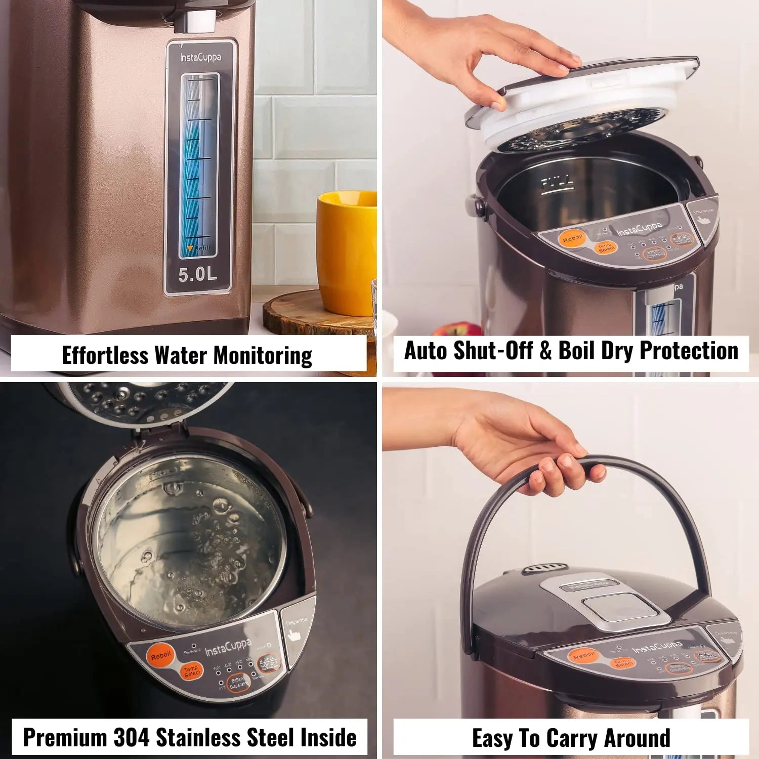 InstaCuppa Electric Kettle Dispenser With Temperature Control, Stay Warm Function, Litres Capacity, Automatic Shut-Off And Dry-Boil Protection,