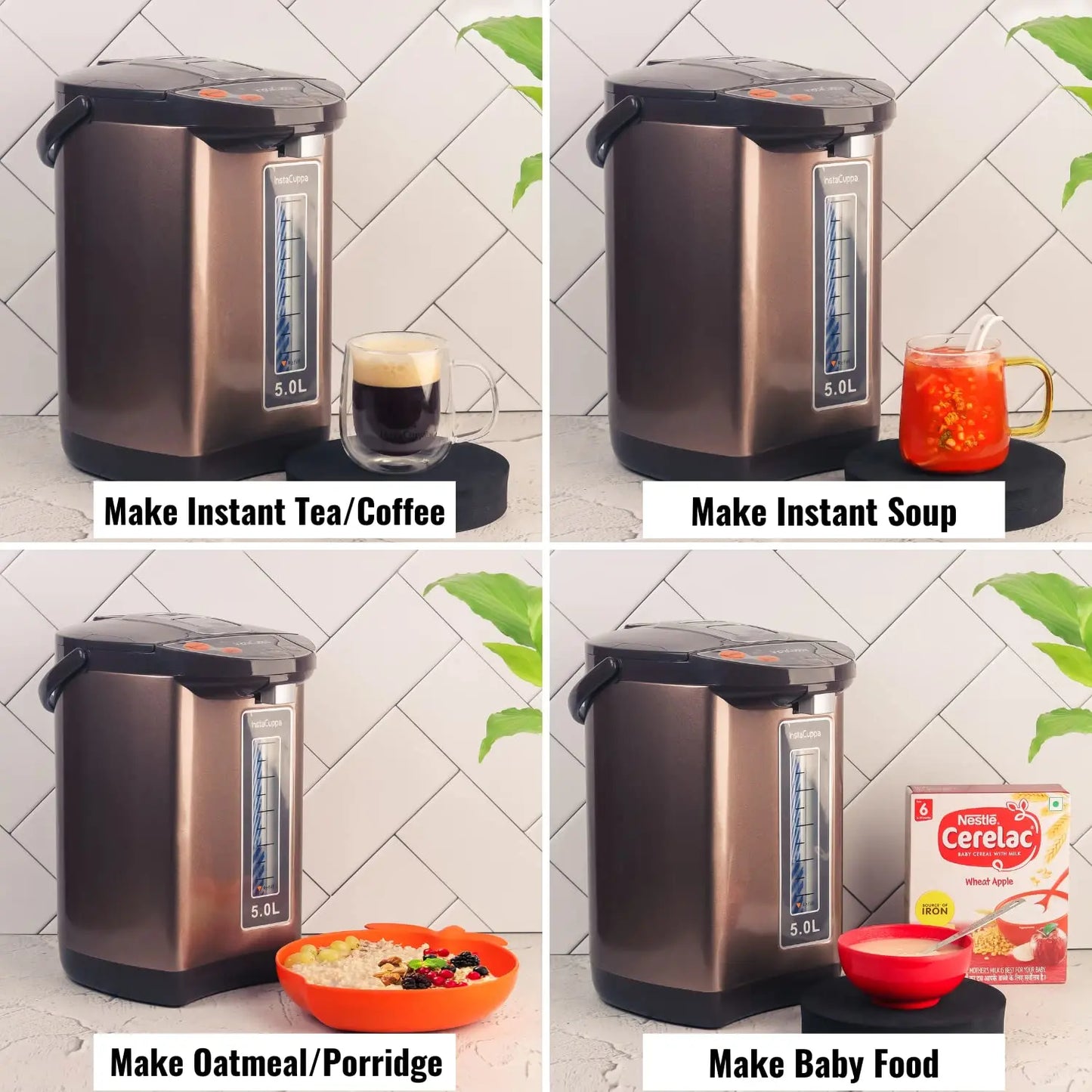 InstaCuppa Electric Kettle Dispenser With Temperature Control, Stay Warm Function, 5 Litres Capacity, Automatic Shut-Off And Dry-Boil Protection, Rapid Heating For Tea, Coffee And Instant Meals 