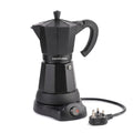 InstaCuppa Electric Moka Pot — Aluminium One-Button Espresso-Style Coffee Maker, 6 Cups · 300 ml | Black & Silver