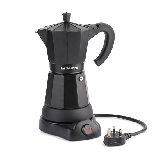 InstaCuppa Electric Moka Pot - Black - on white background · 300 ml · 6 espresso cups