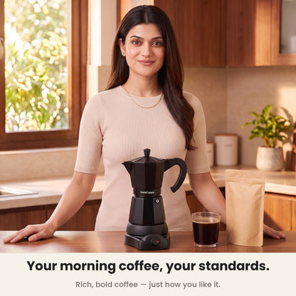 InstaCuppa Electric Moka Pot - Black - rich cafe-strength coffee at home · 300 ml · 6 espresso cups