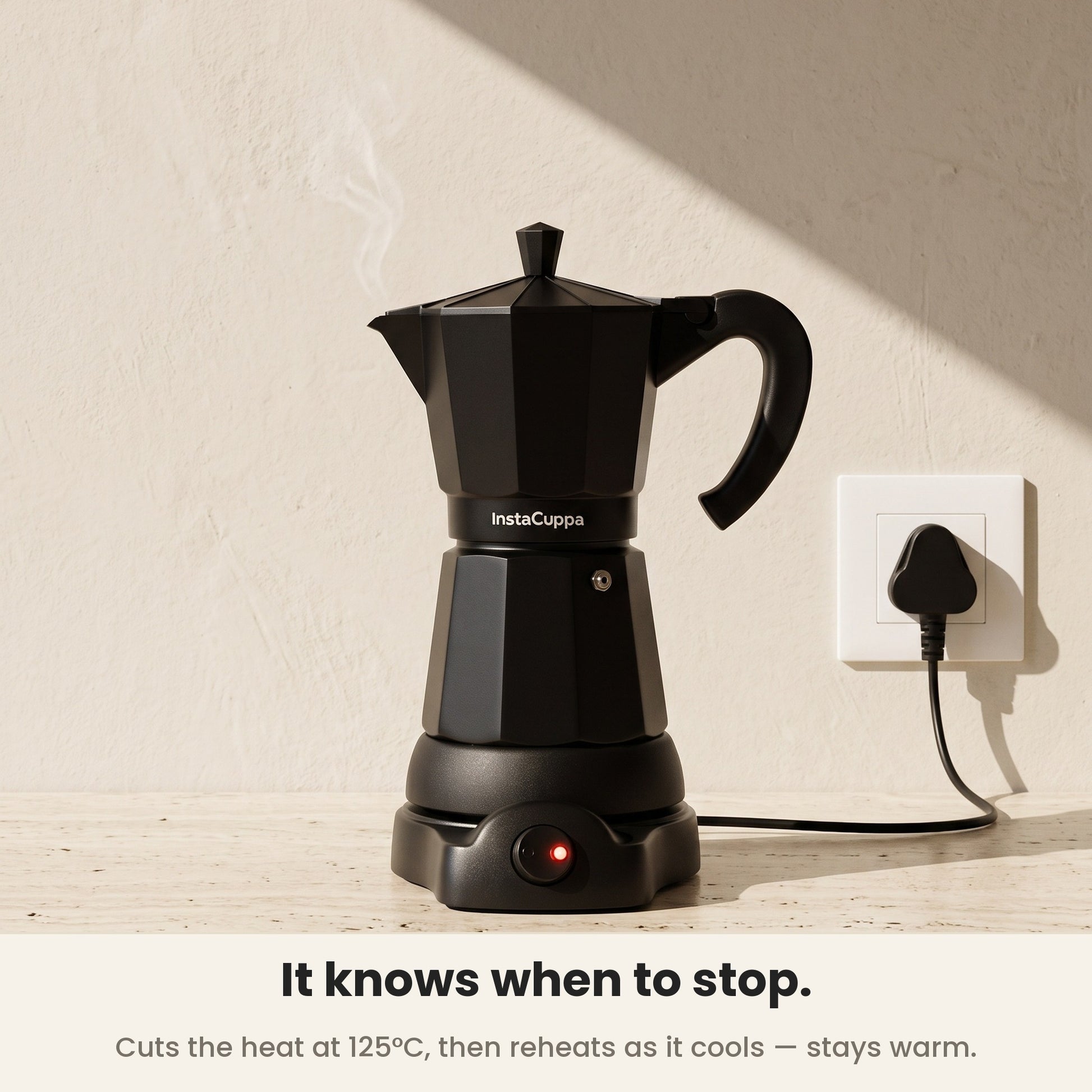 InstaCuppa Electric Moka Pot - Black - cuts the heat automatically at 125°C · 300 ml · 6 espresso cups