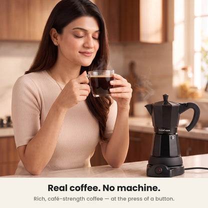 InstaCuppa Electric Moka Pot - Black - rich cafe-strength coffee in the cup · 300 ml · 6 espresso cups