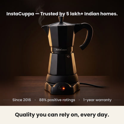 InstaCuppa Electric Moka Pot - Black - trusted by Indian homes, 1-year warranty · 300 ml · 6 espresso cups