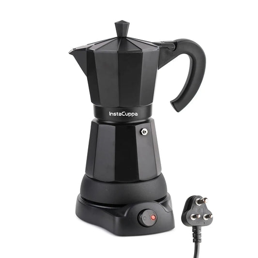 InstaCuppa Electric Moka Pot Coffee Maker, One-button Auto Espresso Machine 300ml, Safe Auto-Shutoff, Perfect for Busy Indian Moms, 6 Cups Capacity