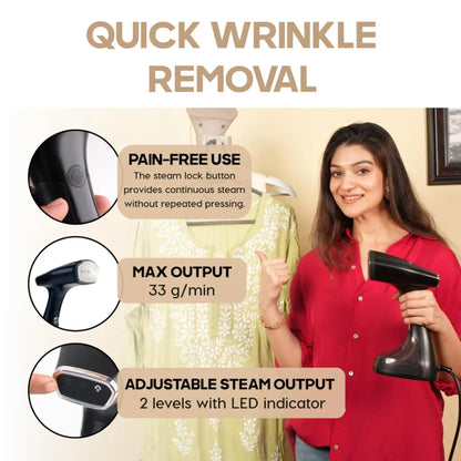 InstaCuppa Foldable Garment Steamer for Clothes, 30-Sec Preheat, Fast Wrinkle Removal 1800W Handheld Steam Iron, Safe for All Fabrics, Travel-Friendly & Portable, 2 Exclusive Accessories Included 