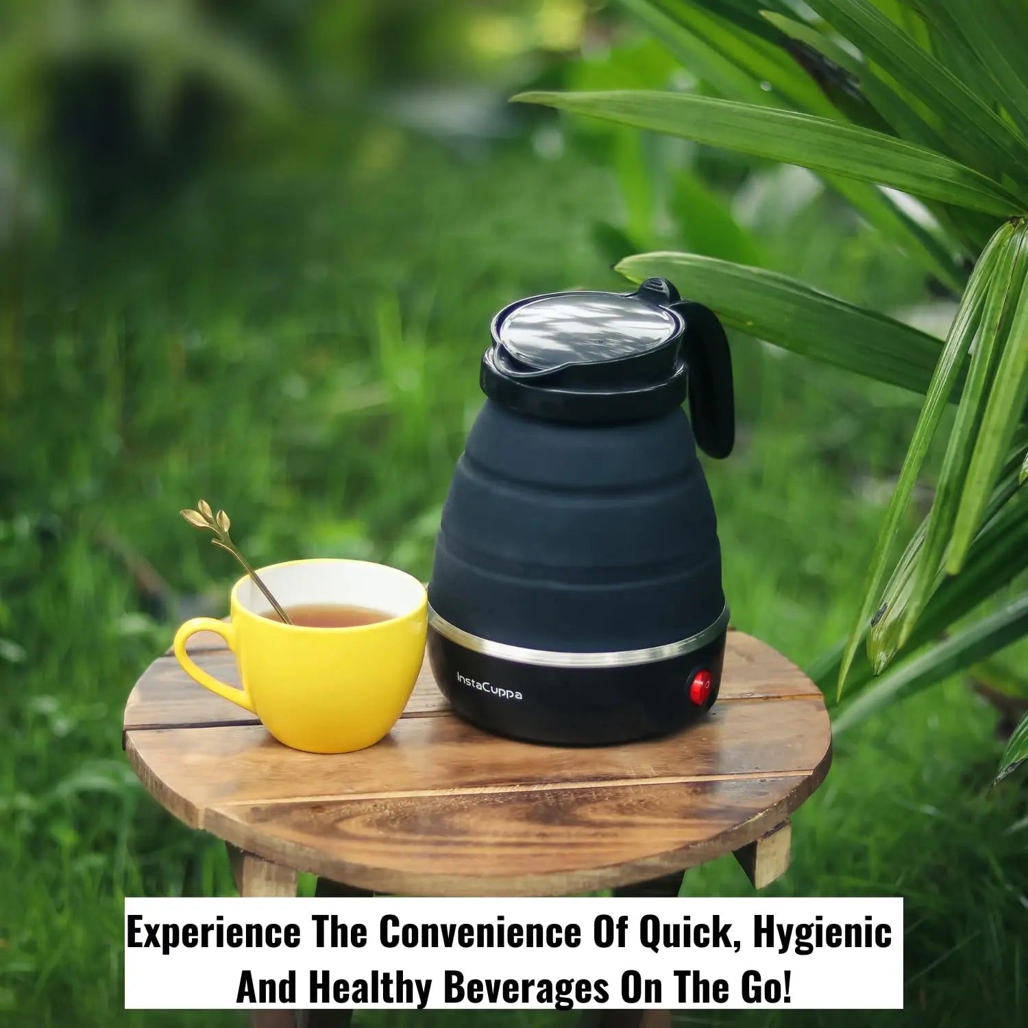 InstaCuppa Foldable Silicone Electric Kettle, 600 ML,600 Watts,Travel Kettle, Fast Boiling, Food Grade Silicone, Collapsible Kettle, Portable, Boil Dry Protection For Travel, Home, & Office 