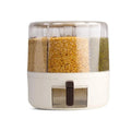 InstaCuppa Rotating Grain Dispenser for Kitchen | 6 Compartment Airtight Storage Container for Rice, Dal & Pulses | BPA-Free Plastic | Single-Button Dispensing | 360° Rotation | 6 Kgs Capacity