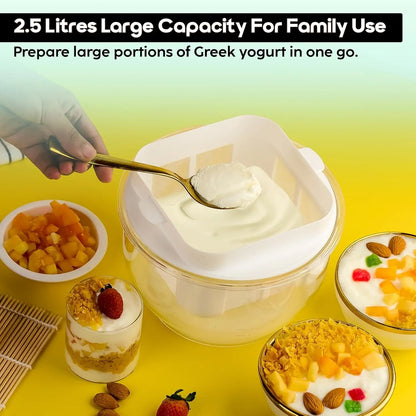 InstaCuppa Greek yogurt maker 2.5 litre large capacity - prepare family-size thick creamy yogurt in one batch