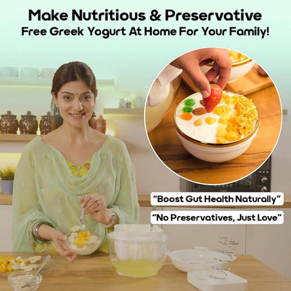 InstaCuppa Greek yogurt maker 2.5 litre - mom making preservative-free yogurt with fresh fruit toppings