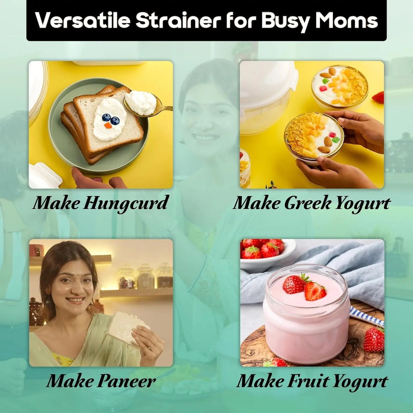 InstaCuppa Greek yogurt maker 2.5 litre versatile uses - make hung curd, paneer, greek yogurt, fruit yogurt