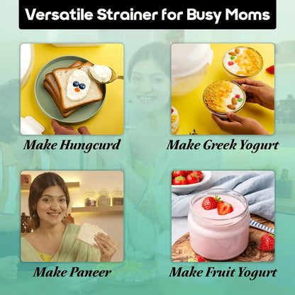 InstaCuppa Greek yogurt maker 2.5 litre versatile uses - make hung curd, paneer, greek yogurt, fruit yogurt