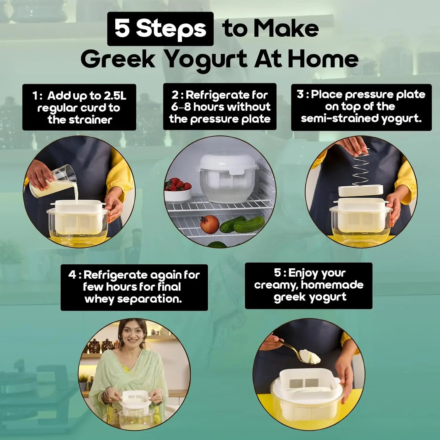 InstaCuppa Greek yogurt maker 2.5 litre - 5 easy steps to make thick creamy yogurt at home