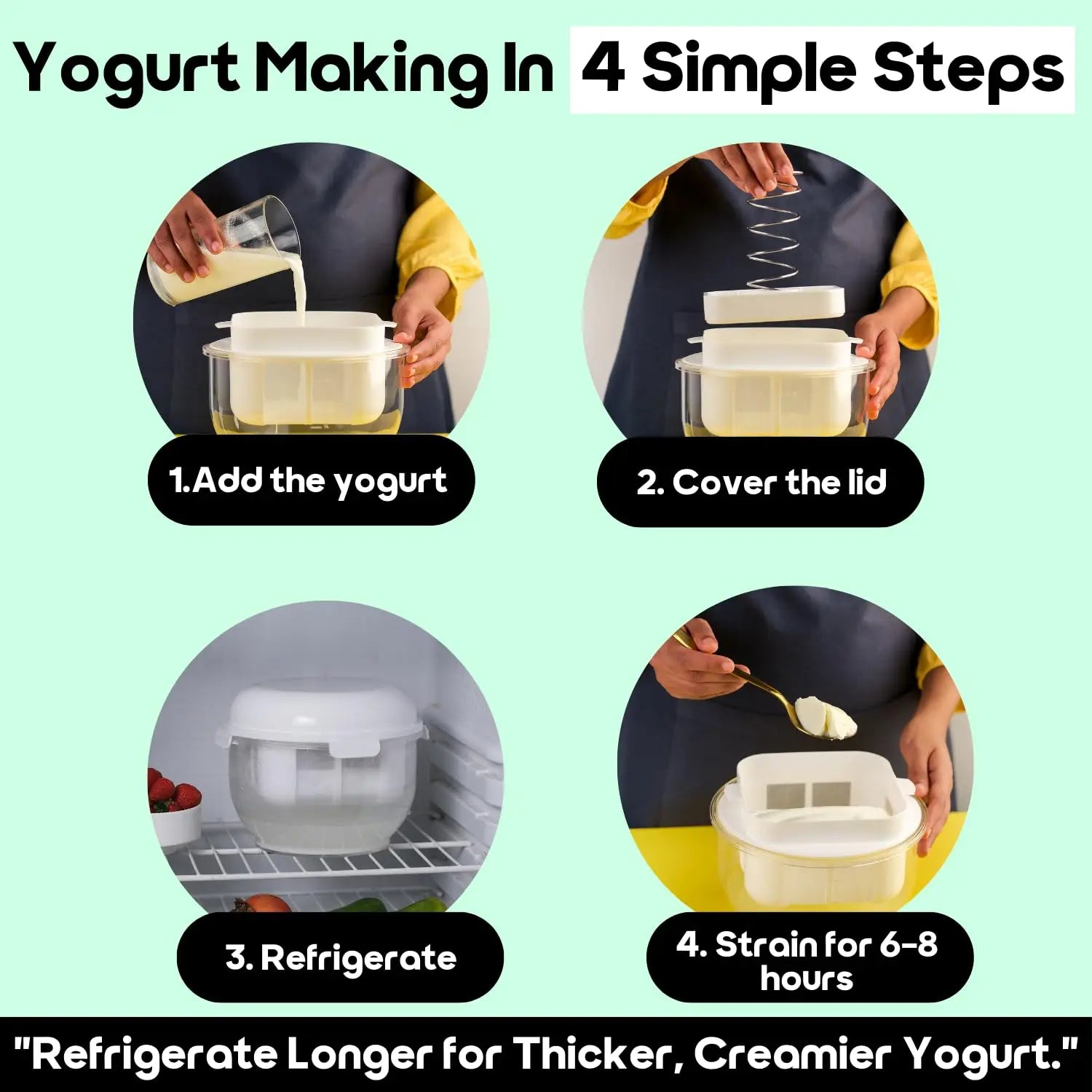 InstaCuppa Greek Yogurt Maker Large | BPA-Free Strainer & Container with Nylon Inner Mesh for Thick Homemade HungCurd | Ideal for Low Fat & High Protein Yogurt - 2.5 Litres Capacity 
