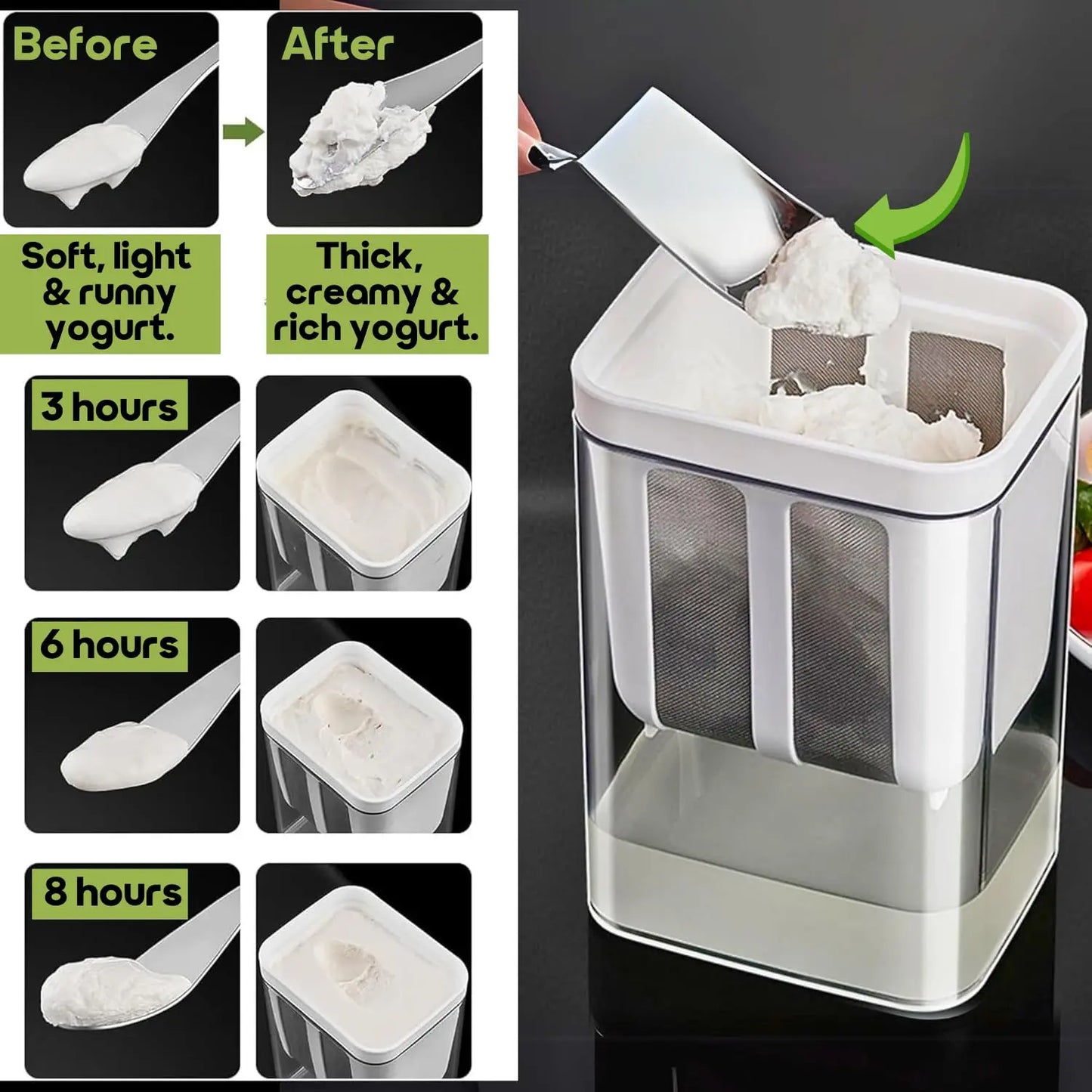 InstaCuppa Greek Yogurt Maker – 1100 ml Multipurpose Yogurt Strainer with Stainless Steel Fine Mesh, BPA-Free Transparent Canister & Lid, Hung Curd & Cheese Maker for Home, Easy to Use for Busy Moms 