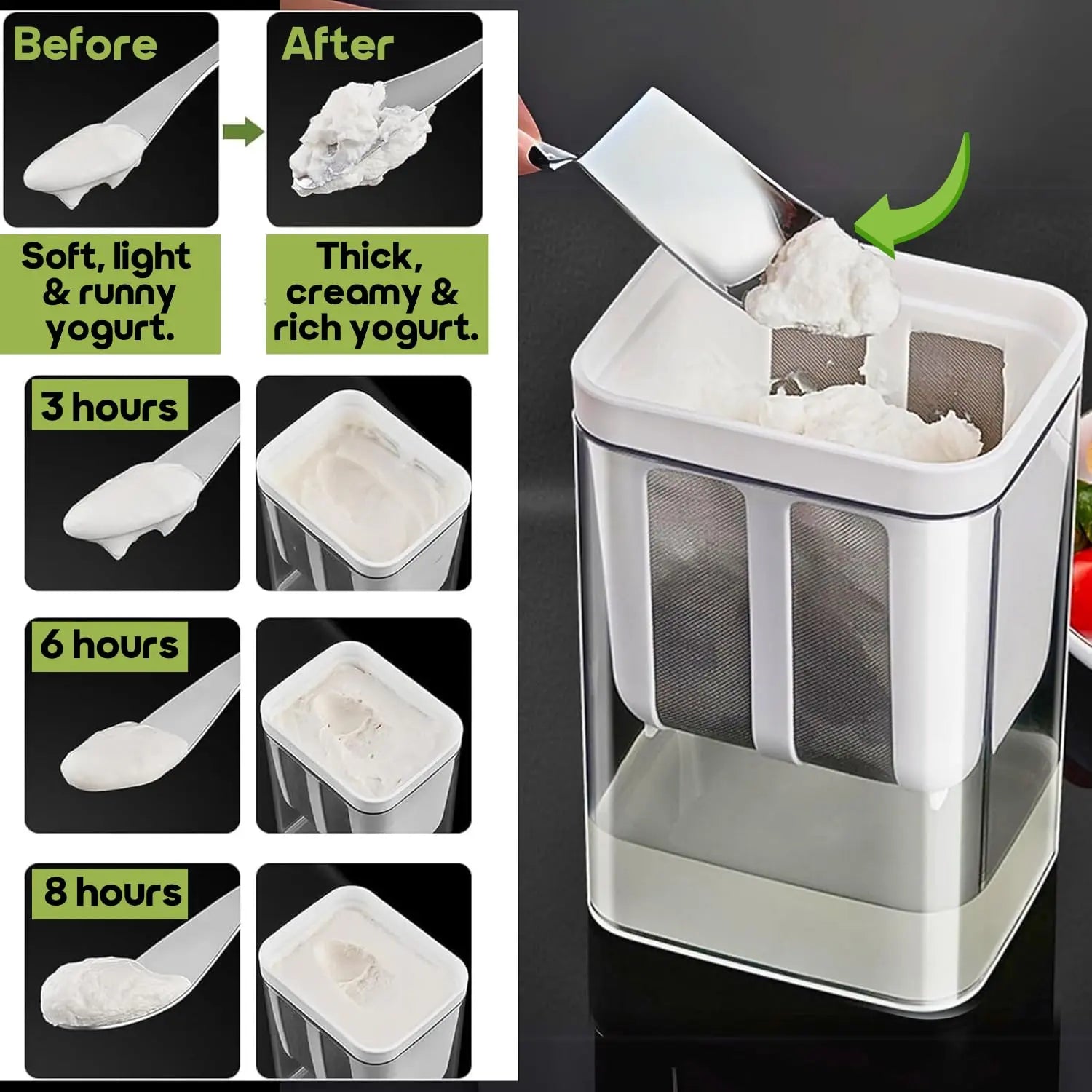 InstaCuppa Greek Yogurt Maker – 1100 ml Multipurpose Yogurt Strainer with Stainless Steel Fine Mesh, BPA-Free Transparent Canister & Lid, Hung Curd & Cheese Maker for Home, Easy to Use for Busy Moms 