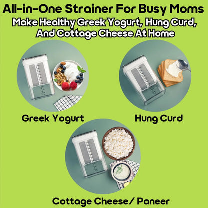 InstaCuppa Greek Yogurt Maker – 1100 ml Multipurpose Yogurt Strainer with Stainless Steel Fine Mesh, BPA-Free Transparent Canister & Lid, Hung Curd & Cheese Maker for Home, Easy to Use for Busy Moms 