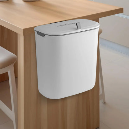 InstaCuppa Hanging Cabinet Door Dustbin with Lid – Double-Sided Flip & Slide Open, Odor-Sealed, 9L Plastic Trash Can for Kitchen, Bathroom & Under-Sink – Includes Cabinet Hanger & Adhesive Hook 