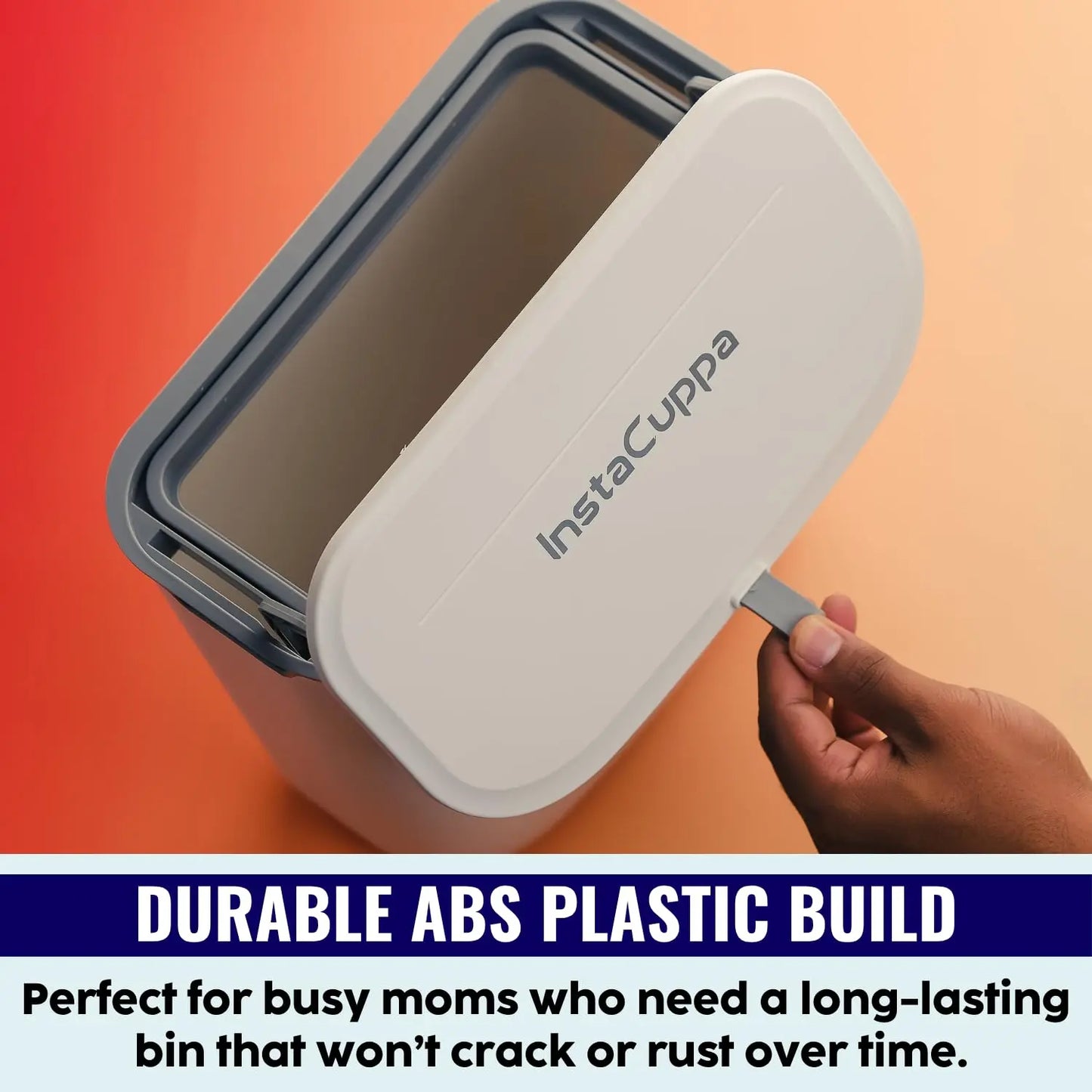 Durable ABS Plastic Build - InstaCuppa Hanging Trash Can with Dual-Open Lid, Long-Lasting Cabinet Door Dustbin for Busy Moms