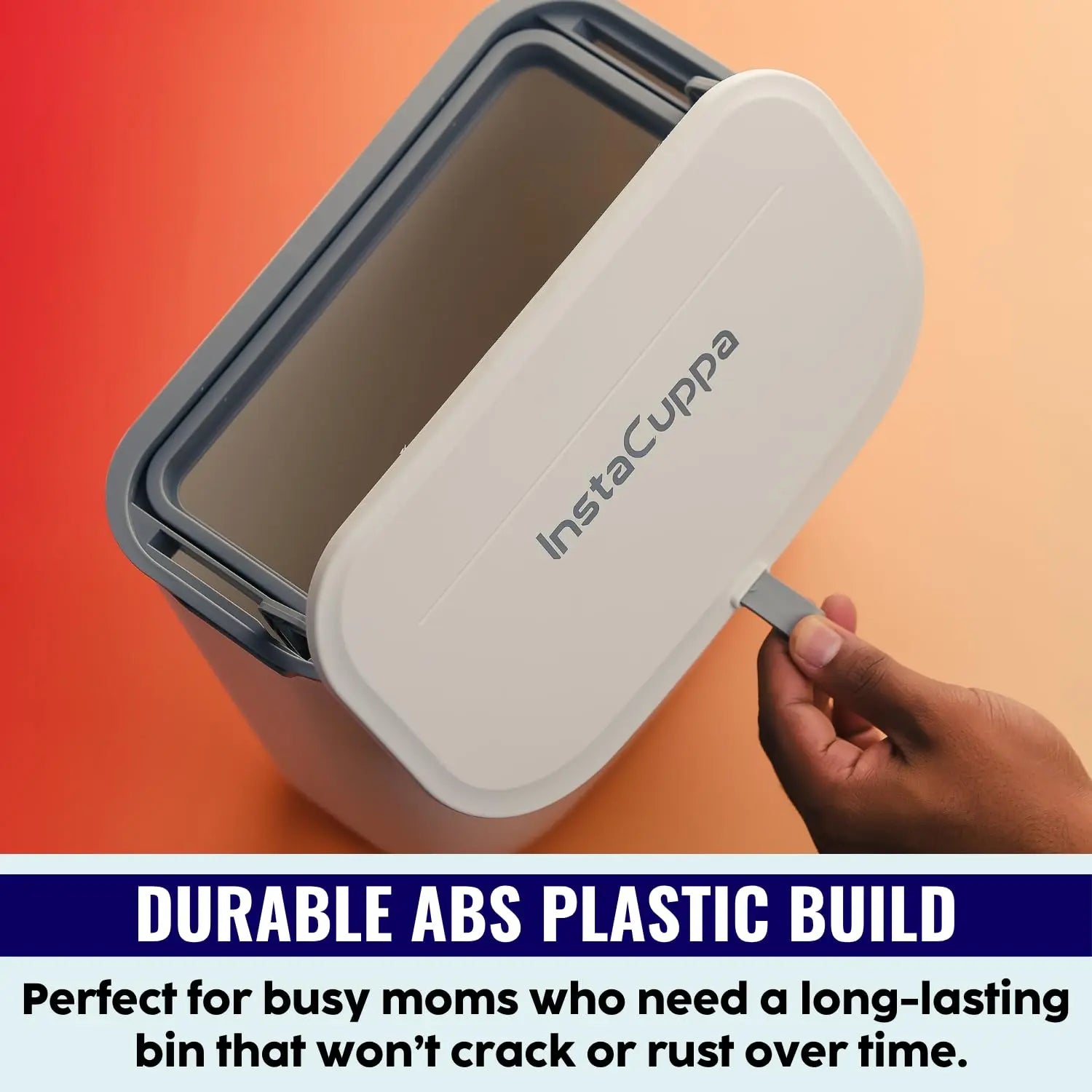 Durable ABS Plastic Build - InstaCuppa Hanging Trash Can with Dual-Open Lid, Long-Lasting Cabinet Door Dustbin for Busy Moms