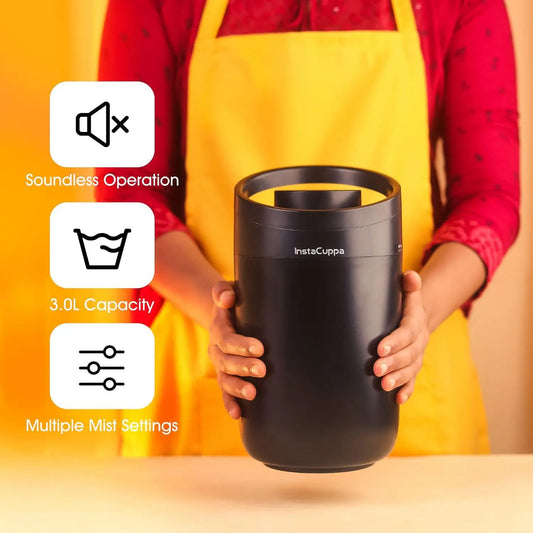 InstaCuppa Humidifier with Evaporative Technology for Cool Mist – 3L Capacity, Dual Mist Outlets, Portable, Easy to Use & Clean – Ideal for Busy Moms 