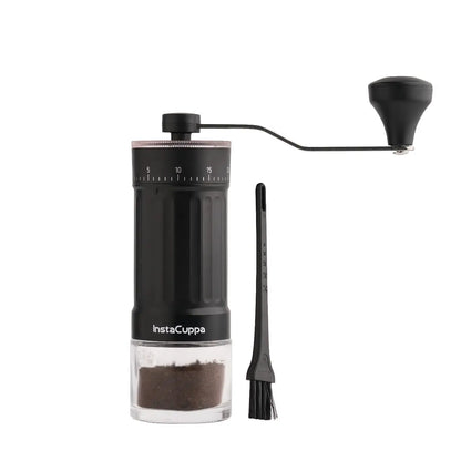 InstaCuppa Manual Coffee Grinder with Adjustable Settings - 40 Bean Grind Adjustments, Ceramic Burr Mill, Glass Jar, Fresh Grind for Espresso, French Press, Pour Over, Cold Brew – Portable & Easy to Clean - InstaGrind Manual Pro