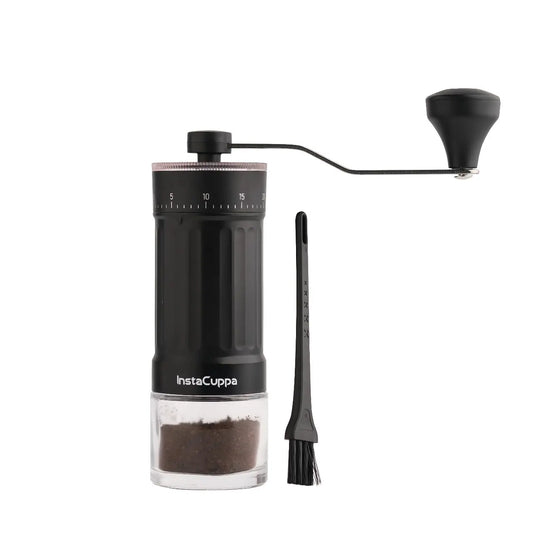 InstaCuppa Manual Coffee Grinder with Adjustable Settings - 40 Bean Grind Adjustments, Ceramic Burr Mill, Glass Jar, Fresh Grind for Espresso, French Press, Pour Over, Cold Brew – Portable & Easy to Clean - InstaGrind Manual Pro