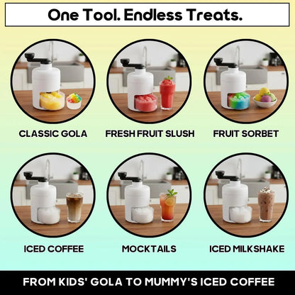 InstaCuppa Manual Ice Shaver endless treats - classic gola fresh fruit slush sorbet iced coffee mocktails milkshake