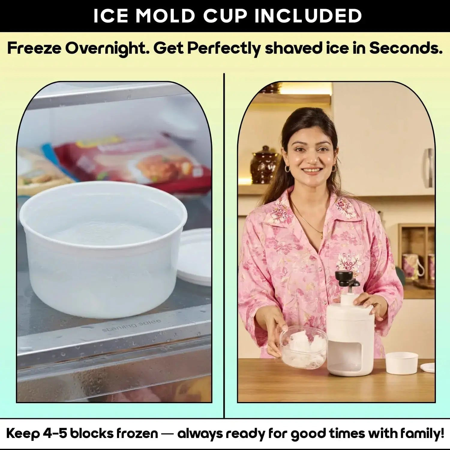 InstaCuppa Manual Ice Shaver ice mold cup included - freeze overnight get perfectly shaved ice in seconds