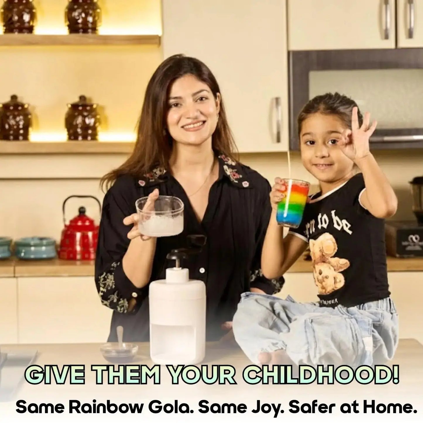 InstaCuppa Manual Ice Shaver mom and daughter enjoying rainbow gola - give them your childhood safely at home