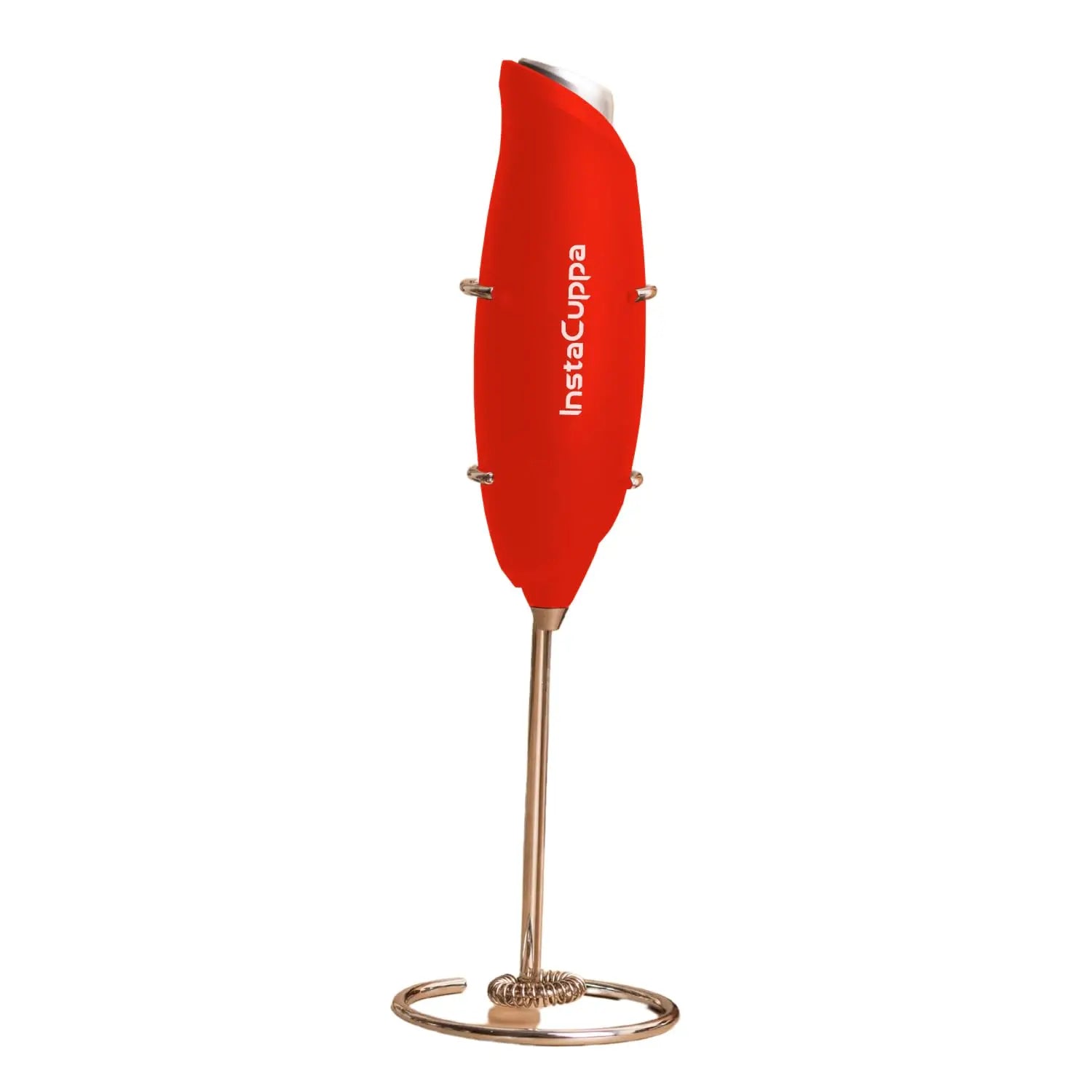 InstaCuppa Milk Frother for Coffee - Handheld Battery-Operated Electric Milk and Coffee Frother, Stainless Steel Whisk and Stand, Portable Foam Maker for Coffee - Upgraded Version  Milk Frother+Egg Beater Whisk / Red