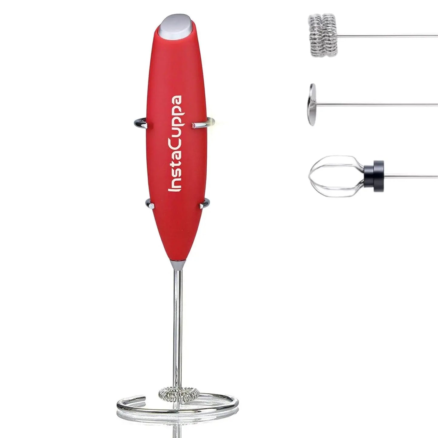 InstaCuppa Milk Frother for Coffee - Handheld Battery-Operated Electric Milk and Coffee Frother, Stainless Steel Whisk and Stand, Portable Foam Maker for Coffee, Cappuccino, Lattes, and Egg Beaters 