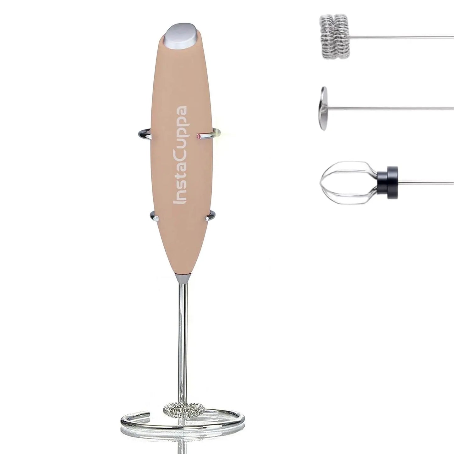 InstaCuppa Milk Frother for Coffee - Handheld Battery-Operated Electric Milk and Coffee Frother, Stainless Steel Whisk and Stand, Portable Foam Maker for Coffee, Cappuccino, Lattes, and Egg Beaters 